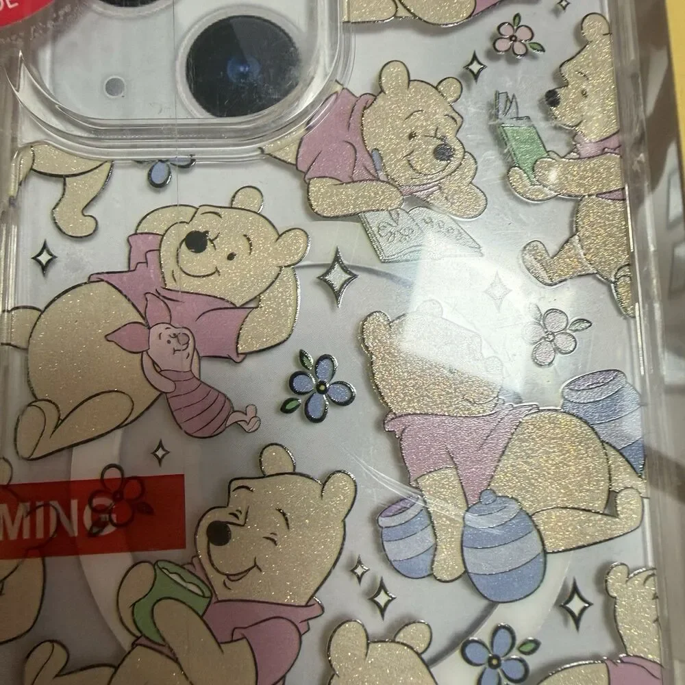 Disney Winnie The Pooh iPhone 13 / 14 / 15 Glitter Phone Case Honeypots Flowers
